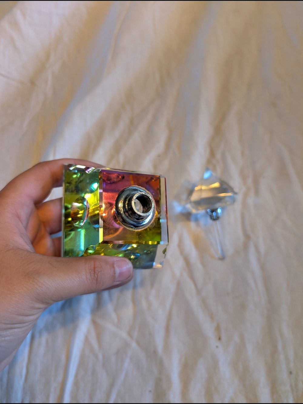 2/50$ Vintage Iridescent Crystal Prism Purfum bottle - Green & Purple Hues - Picture 4 of 6